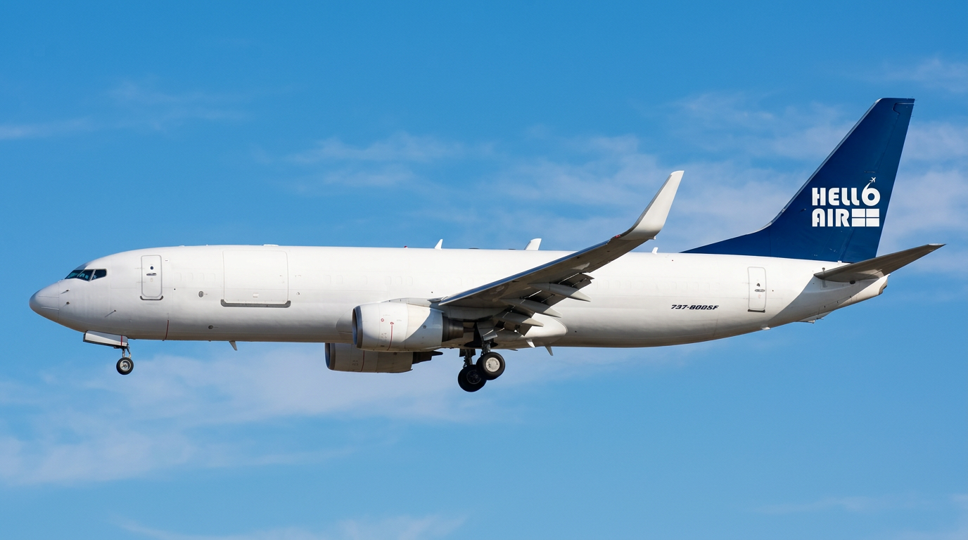 Hello Airlines Boeing 737-800SF freighter flying in blue sky